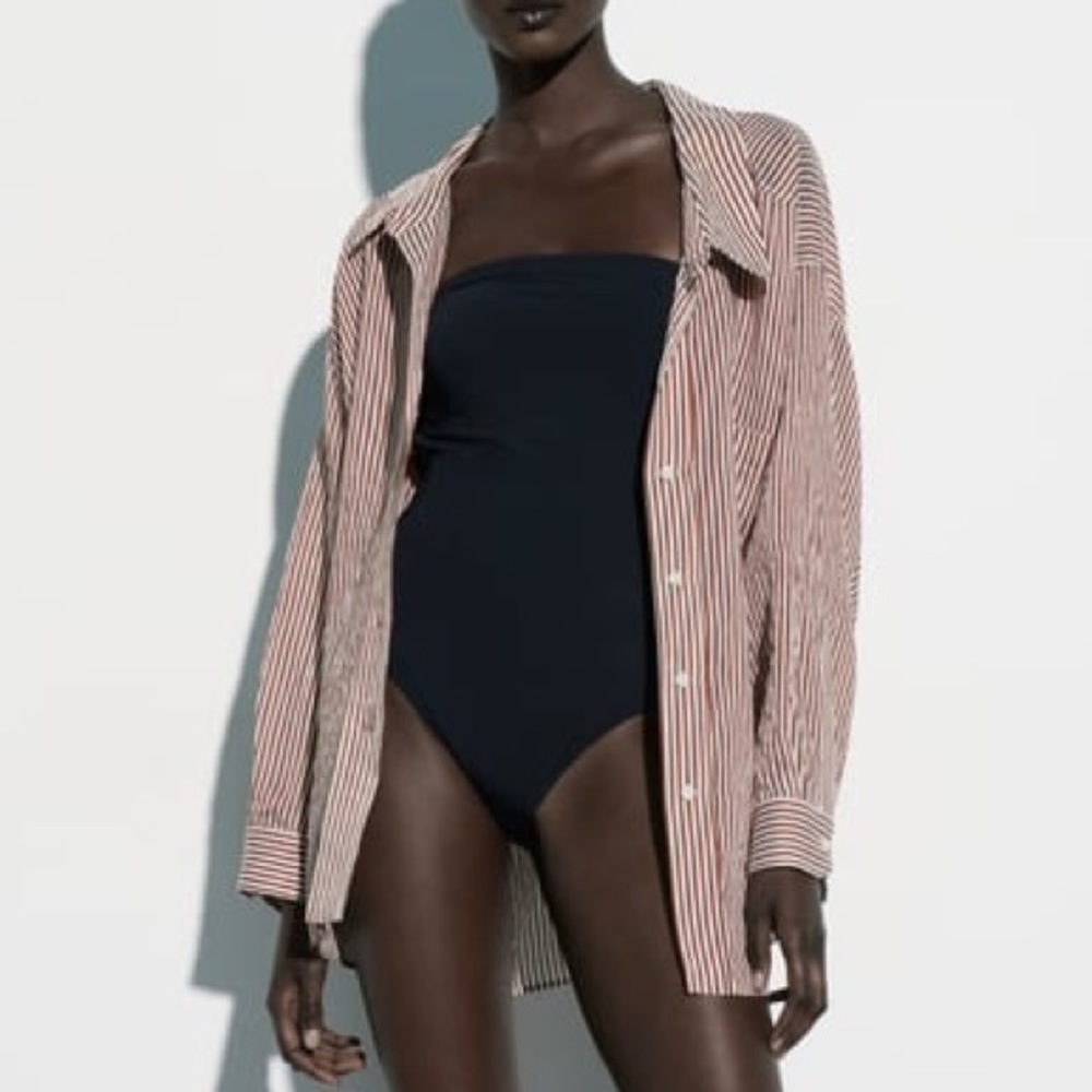 Oversized brown and white stripped Zara button down